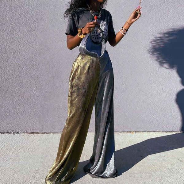 

women's pants & capris autumn and winter color contrast high waist wide legs loose street fashion casual, Black;white