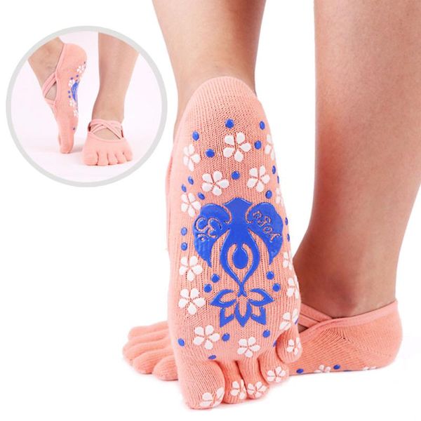 

women pilates ballet elastic sports dance five fingers breathable sweatproof non slip yoga socks backless fitness with bandage, Black