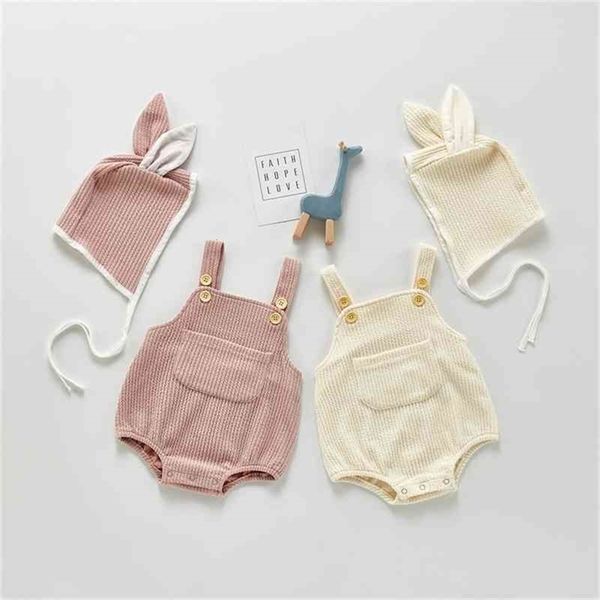 

spring arrival girls fashion solid rompers kids cotton baby with hat 210528, Blue