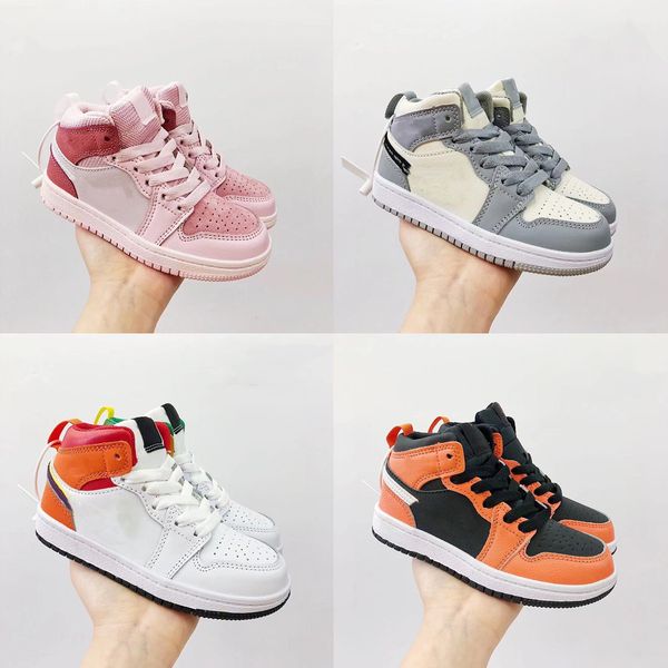 

2021 classic 1 chicago red mid lace up skateboarding children boy girl kid youth basketball sports shoes skate sneaker size eur22-35, Black