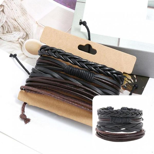 

bangle women men 4pcs/set fashion linen rope woven bracelets gift diy for valentine day, Black