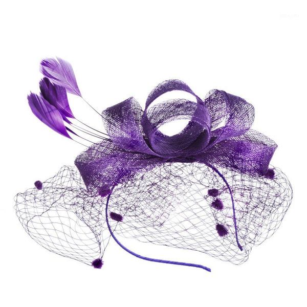 

handmade bow linen hat retro banquet mesh headdress feather hair band1