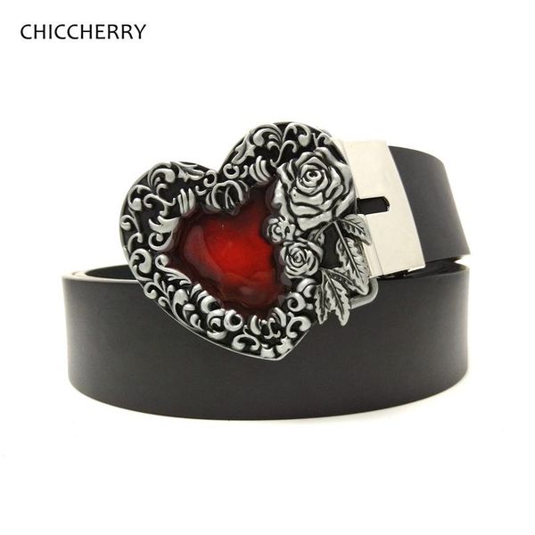 

casual mens belts with vintage antique silver rose 3d heart red stone inlay metal buckle waist belt cinto masculino erkek kemer, Black;brown