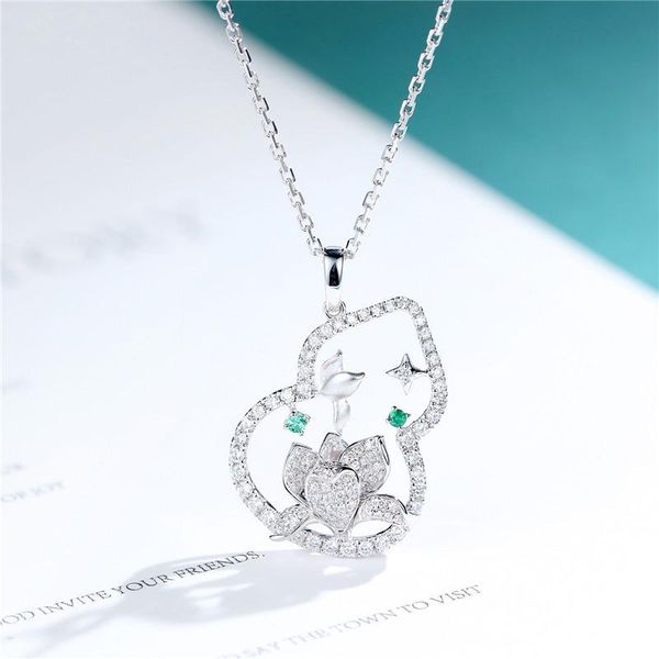

pendant necklaces simple fashion hollow gourd necklace green small zircon for women wedding vintage silver color chain