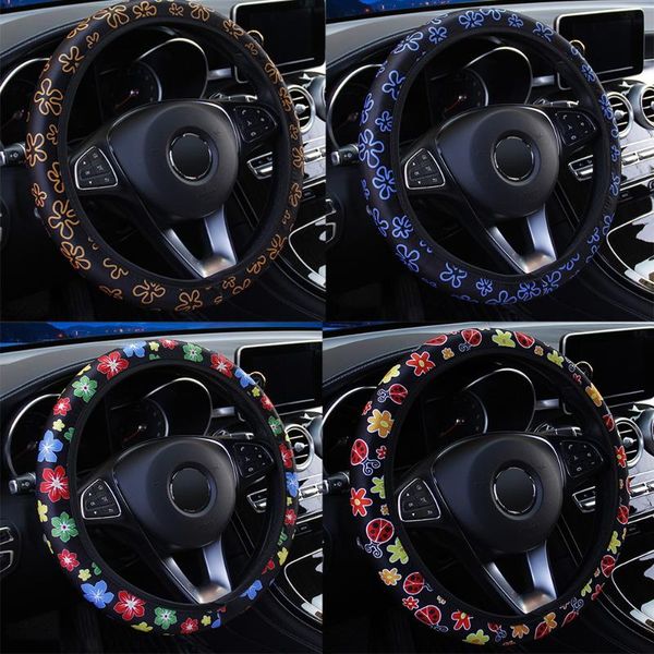 

steering wheel covers 38cm car cover flowers print anti-slip universal auto protector interior accessories