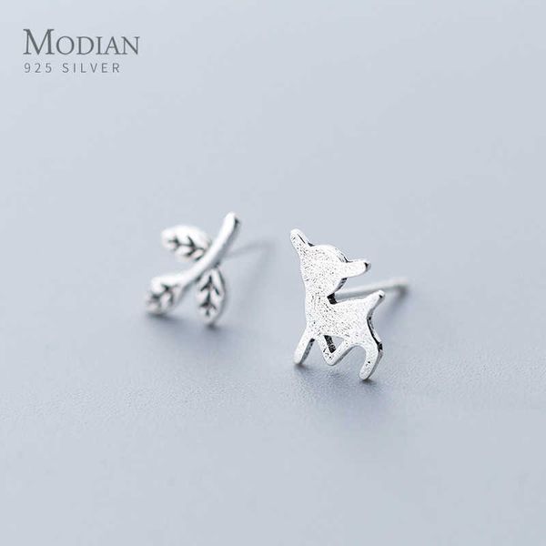 Nette Blätter und Hirsch Ohrstecker Anti Allergische Ohrnadel Frauen Mädchen 925 Sterling Silber Weibliche Koreanische Feine Schmuck 210707