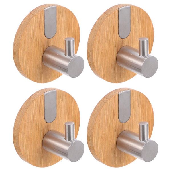 

4pcs punch-round hooks stainless steel bamboo coat clothes hanger & rails