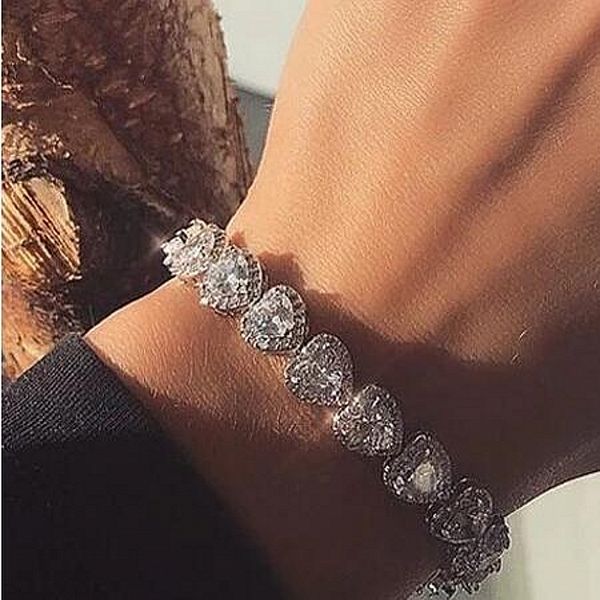Amantes coração forma pulseira simulação diamante cúbico zircônia 925 prata cheia de braceletes de casamento para mulheres moda jewerly