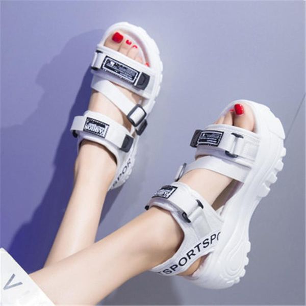 

sandals women summer leather buckle thick bottom letter beach sandal chunky woman shoes white black green