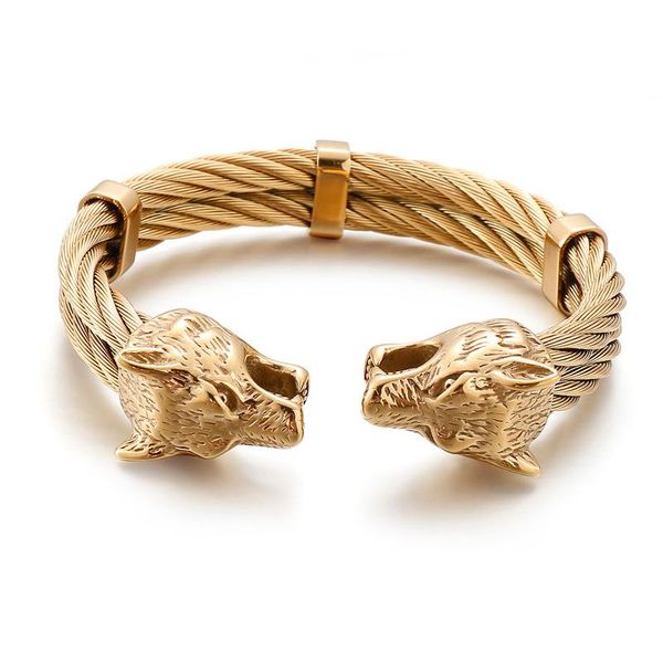 

bangle animal for men stainless steel lion wolf bracelet double layer chain cuff brazalete fashion jewelry accessories 2021, Black