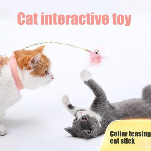 

cat toys silicone collar toy interactive feather teaser stick catcher teasing sticks kitten foot playing game self-healing pet