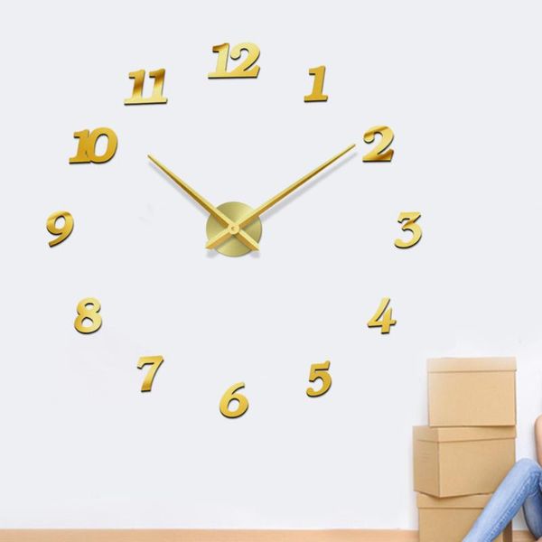 

modern large wall clock creative golden round acrylic frameless diy home decor for living room without bat clocks