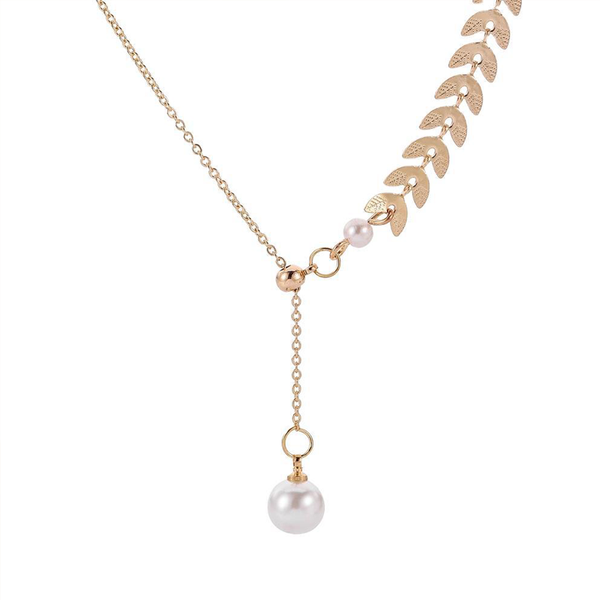 

pendant necklaces l38 golden wheat ear pearl adjustable necklace fashion exquisite leaf clavicle chain, Silver