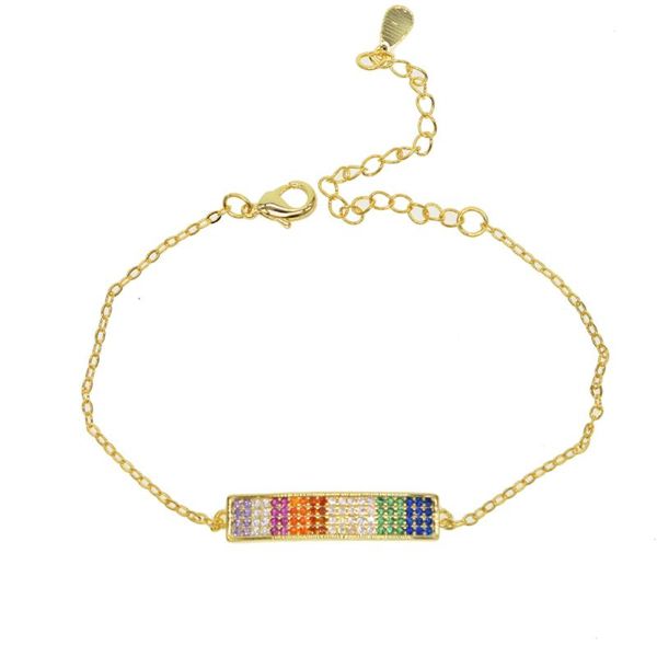

charm bracelets arrival simple jewelry gold color rainbow cz paved bracelet trendy lady 16+5cm size, Golden;silver