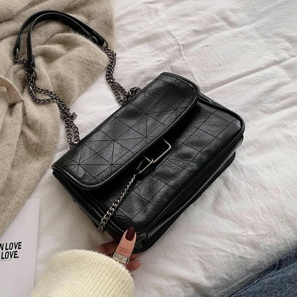 

evening bags vintage double chain strap quilted shoulder for women hook design crinkled pu leather ladies crossbody 2 sizes