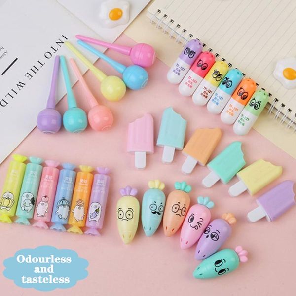 

highlighters 6pcs cute mini highlighter lovely cartoon paint marker pen school office stationery supply vitamin kawaii funny, Black;red