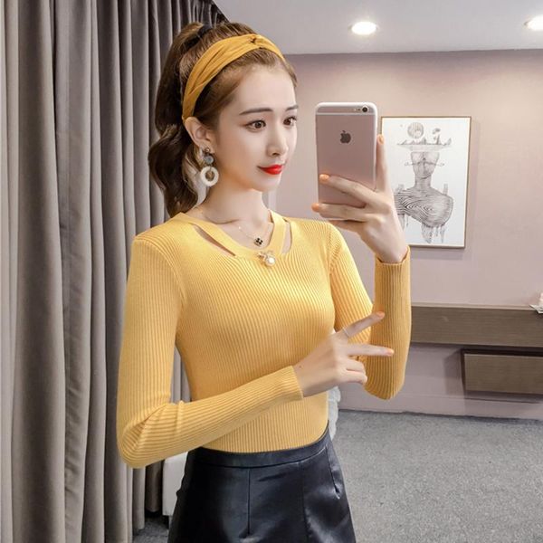

women's sweaters shintimes beading hollow sweater women winter 2021 long sleeve autumn pullover korean style knitted woman pull femme, White;black