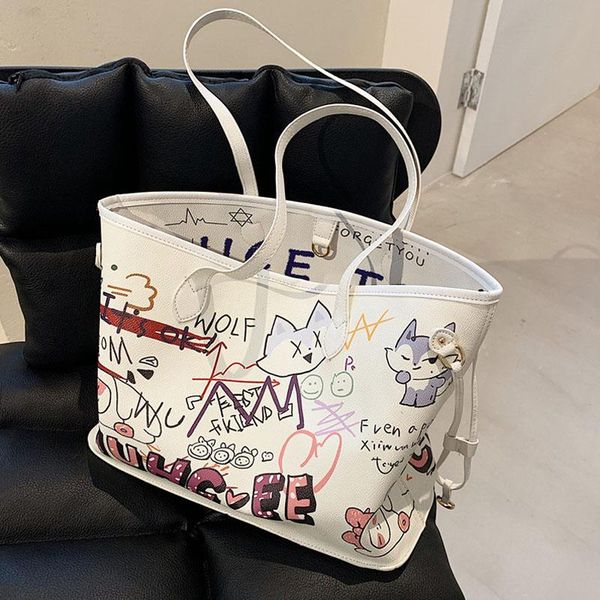 

evening bags cartoon pattern design tote bag high capacity pu leather women's handbags and purses ladies luxury shopper shopping should