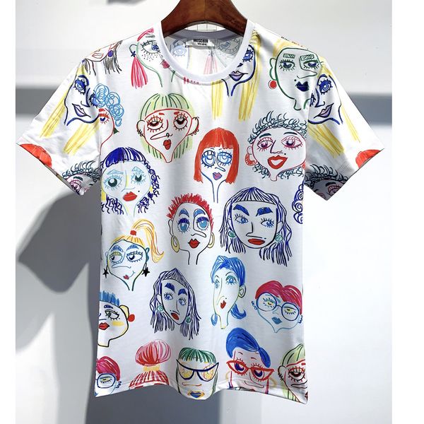 

luxury summer fashion men's t-shirt three-dimensional doll pattern short-sleeved cotton m-3xl, White;black