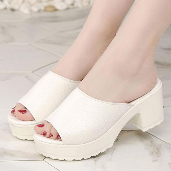 

shoes woman sandals high heels fashion women summer pumps heel casual beach peep toe slipper sapato feminino, Black