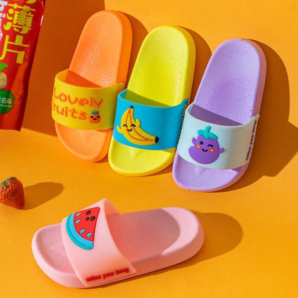 

summer children slippers for boys girls flip flops cartoons fruit kids beach shoes baby indoor house toddler 210712, Black;grey