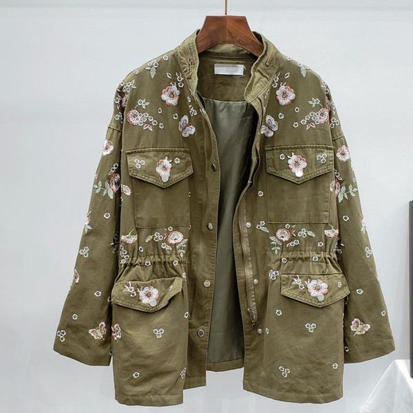 

loose slim plus size 2021 fashion women spring autumn casual trench coat female outwear flower embroidery sl13 women's coats, Tan;black