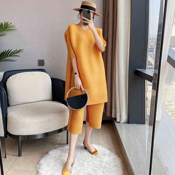 

women's two piece pants pleated spring autumn fashion sets women stripe printed vintage suit wide leg loose designer clothes r9e6, White