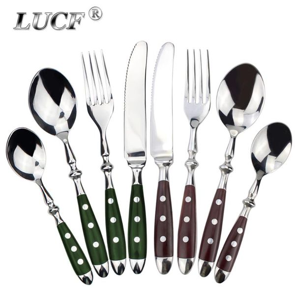 

dinnerware sets lucf classic elegant rivet handle style stainless steel western cutlery 4 in 1 set delicate table utensils for home