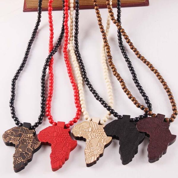 

pendant necklaces africa map necklace creative gift trendy hip hop jewelry accessories wooden bead long chain for women men, Silver
