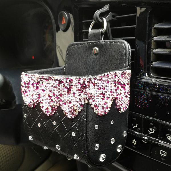 

car organizer crystal diamond outlet air vent trash box for auto mobile phone holder pouch styling accessories girls