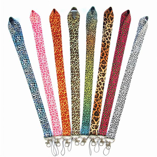 

10pcs 8 style neck strap leopard for keys cheetah id card usb badge holders phone lanyard cuello with keyring, Silver