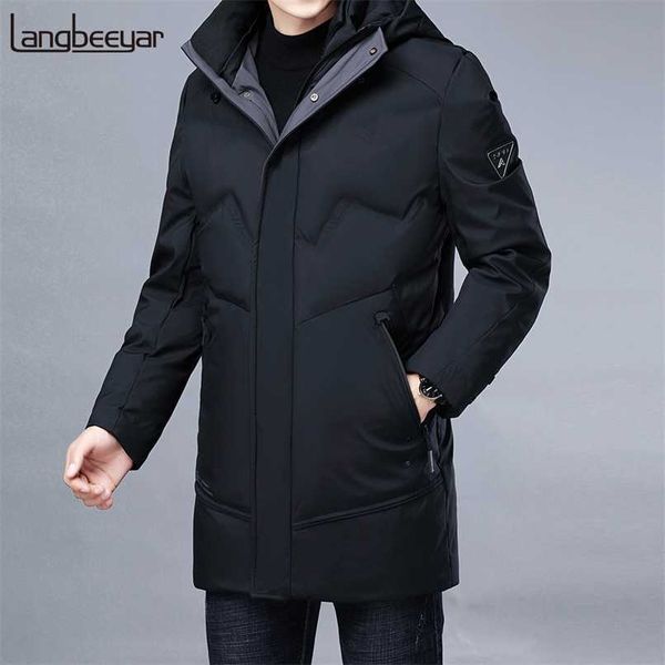 

grade winter brand casual fashion long parka 90% white duck down coat men windbreaker jacket with hooded mens clothes 211008, Black