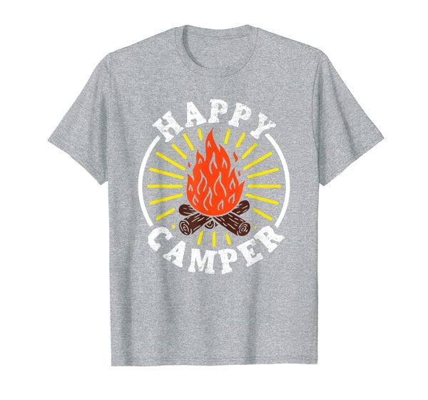 

funny camper tshirt happy camping lover camp campfire shirt t-shirt, White;black