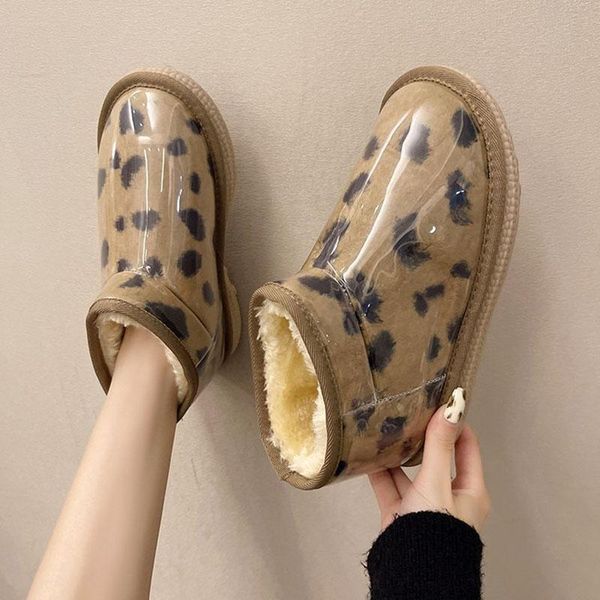 Botas de leopardo da neve botas femininas de couro patenteado de pelúcia quente curta de mujer grossa de inverno à prova d'água