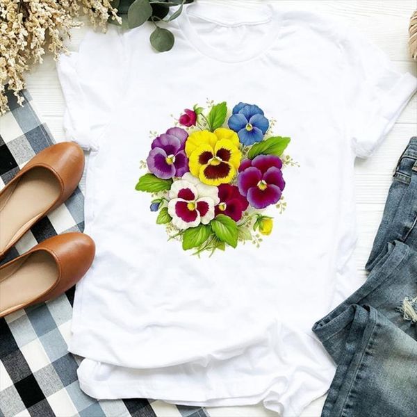 

men lady watercolor fashion mens 90s flower floral casual printing tee female clothes graphic, White;black