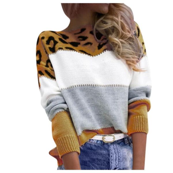 

women's sweaters fashion leopard sweater patchwork autumn winter 2021 ladies knitted women o-neck jumper pullovers pull femme, White;black