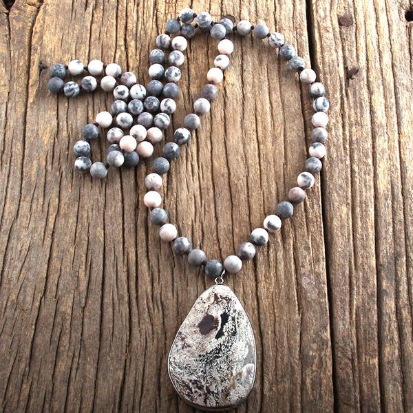 

pendant necklaces rh fashion boho jewelry natural stones long knotted with semi precious drop women bohemia necklace gift, Silver