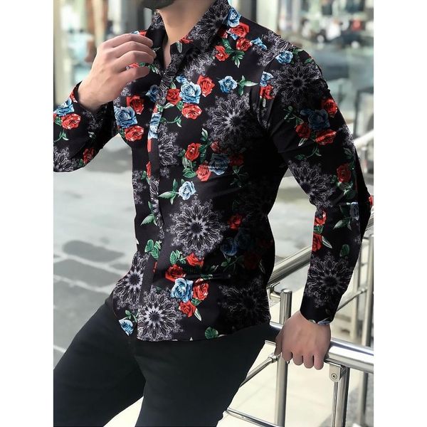 

rose gentleman comfortable men's long sleeve shirt comfortable fit fashion retro style travel office entertainment, White;black