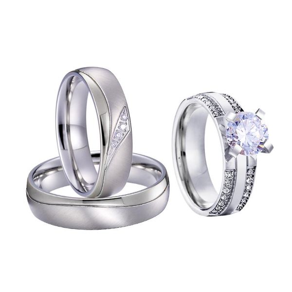 

wedding rings fashion accessories jewelry 3pcs couples engagement set for men and women silver color proposal ring marriage, Slivery;golden