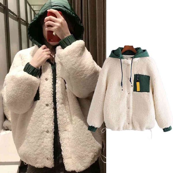 

women's down & parkas winter fleece coat new korean casual jackets cotton hooded windproof warm stitching velvet for hqvp, Black