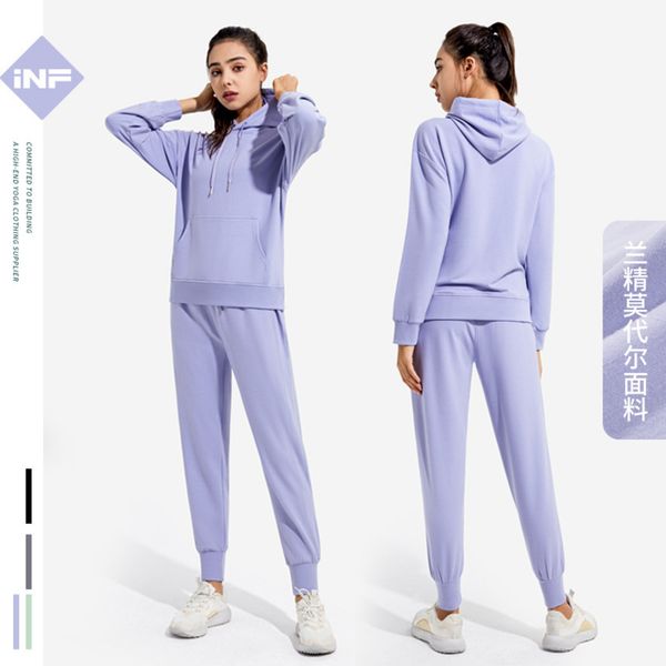 

new quick drying loose sweater sports yoga suit fitns running two-piece set for women, Gray