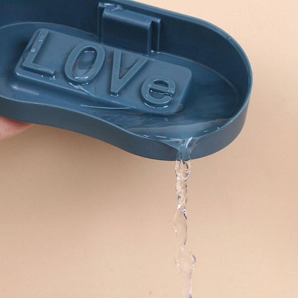 

soap dishes dual layer dish punch rack wall mount tray box for bathroom (dark blue)