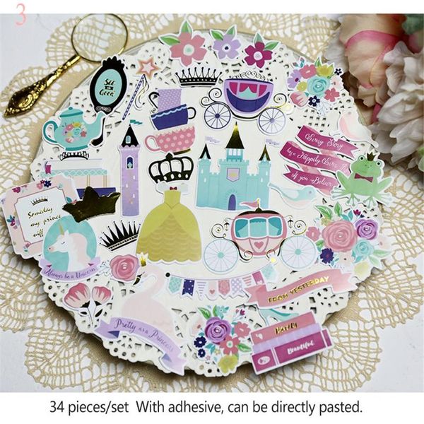 

34pcs europe america style paper stickers set die cut for diy scrapbooking gold foil journal sticker kit card making s081 gift wrap