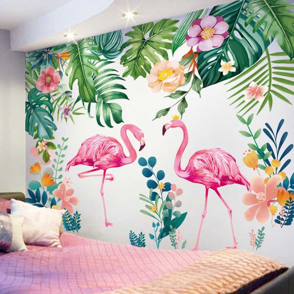 [shijuekongjian] Flamingo Tiere Aufkleber DIY Baum Blätter Wandtattoos für Kinder Schlafzimmer Wohnzimmer Kinderzimmer Dekoration