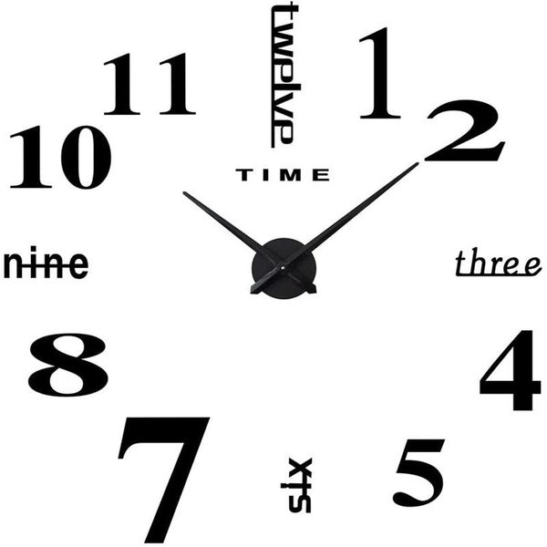 

wall clocks black 3d frameless clock stickers diy decoration for living room bedroom,home sticker