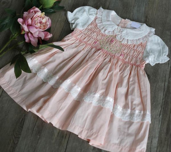 

kids toddler girls smocked girl dress floral baby smock embroidery frocks smocking boutique clothes long sleeve dr, Red;yellow