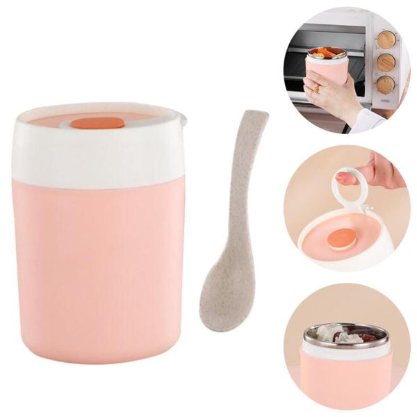 

1pc 500ml stainless steel milk cup thermal soup lunch box with spoon (pink) water bottles