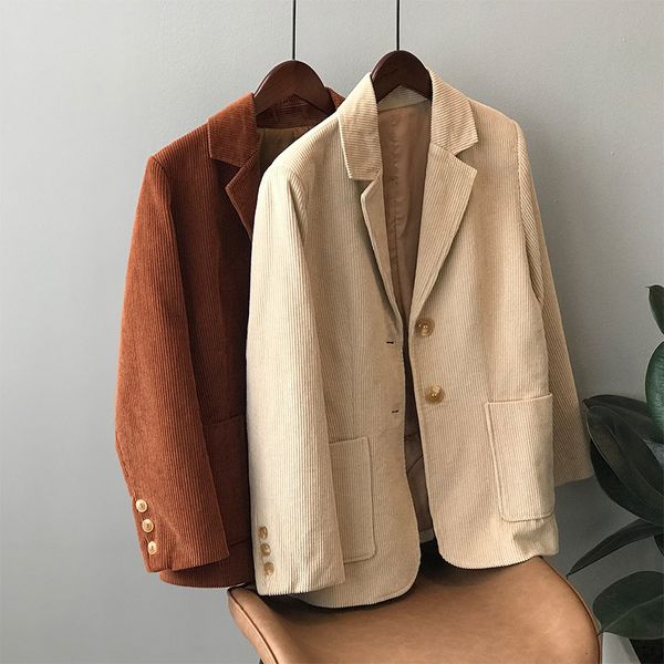 

women's down & parkas vintage corduroy blazers jacket suit womens turn collar single breasted pocket casual blazer autumn winter f, Black