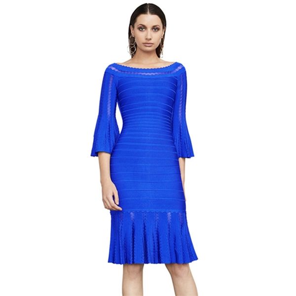 

summer women blue mermaid rayon bandage club dress off shoulder lace midi celebrity evening party lady 210507, Black;gray