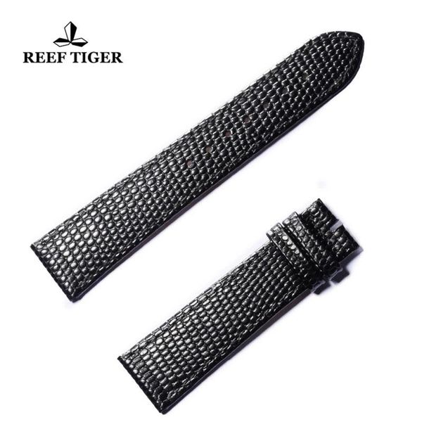 

watch bands reef tiger/rt 20mm lizard patterned leather strap with buckle handmade genuine band for men rga820, Black;brown